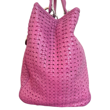 Rare Christian Dior Woven Lady Dior Tote in Fuchsia Pink