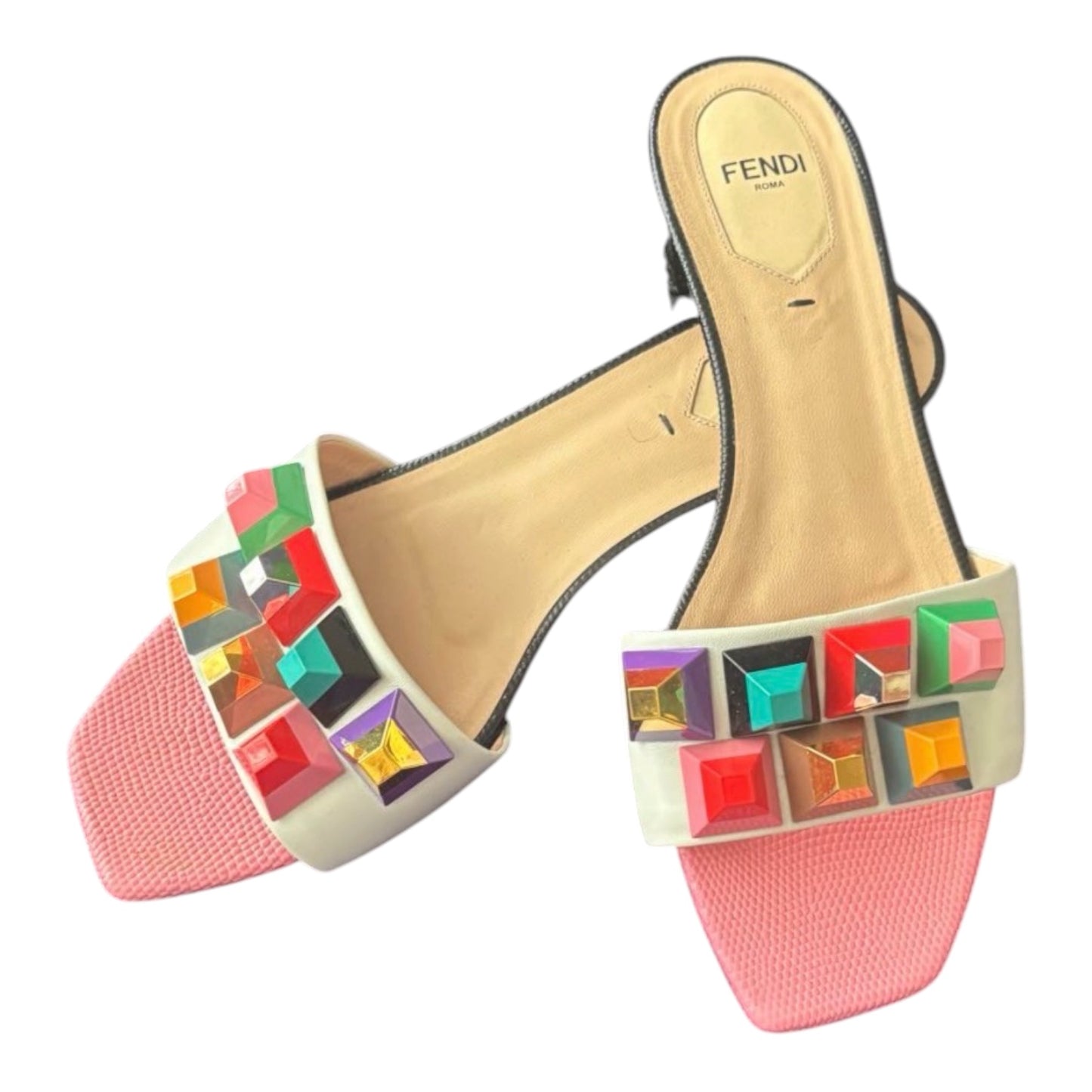 Fendi Crystal Stud Slide Sandals