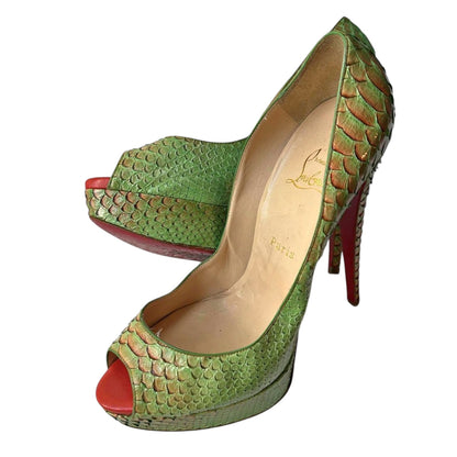 Christian Louboutin Lady Peep Python Pumps | Menthe Green