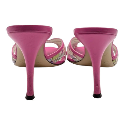 Emilio Pucci Pink Leather Print Kitten Heel Mules