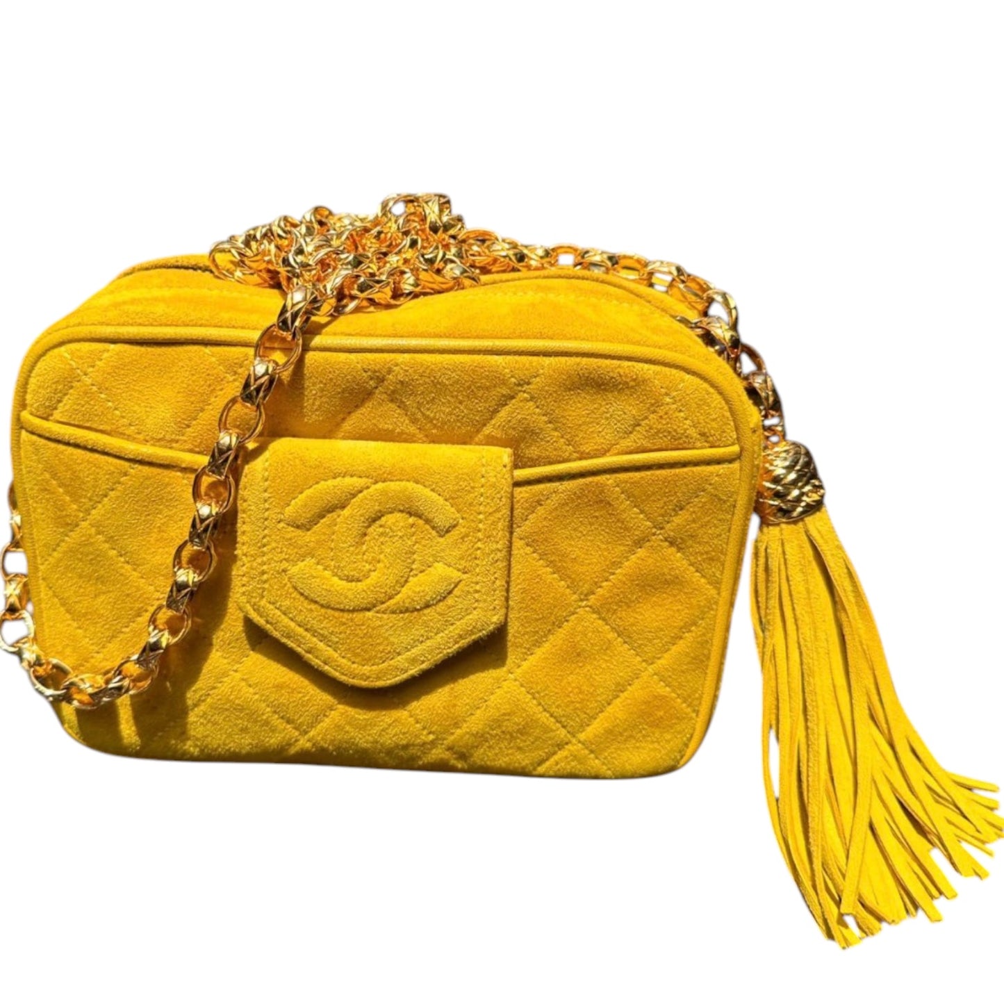 Chanel Yellow Suede Tassel Camera Bag