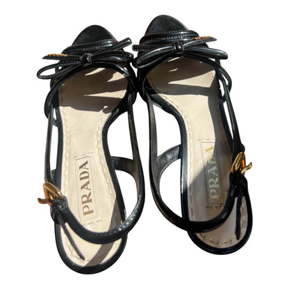 Prada Black Patent Leather Bow Platform Sandals