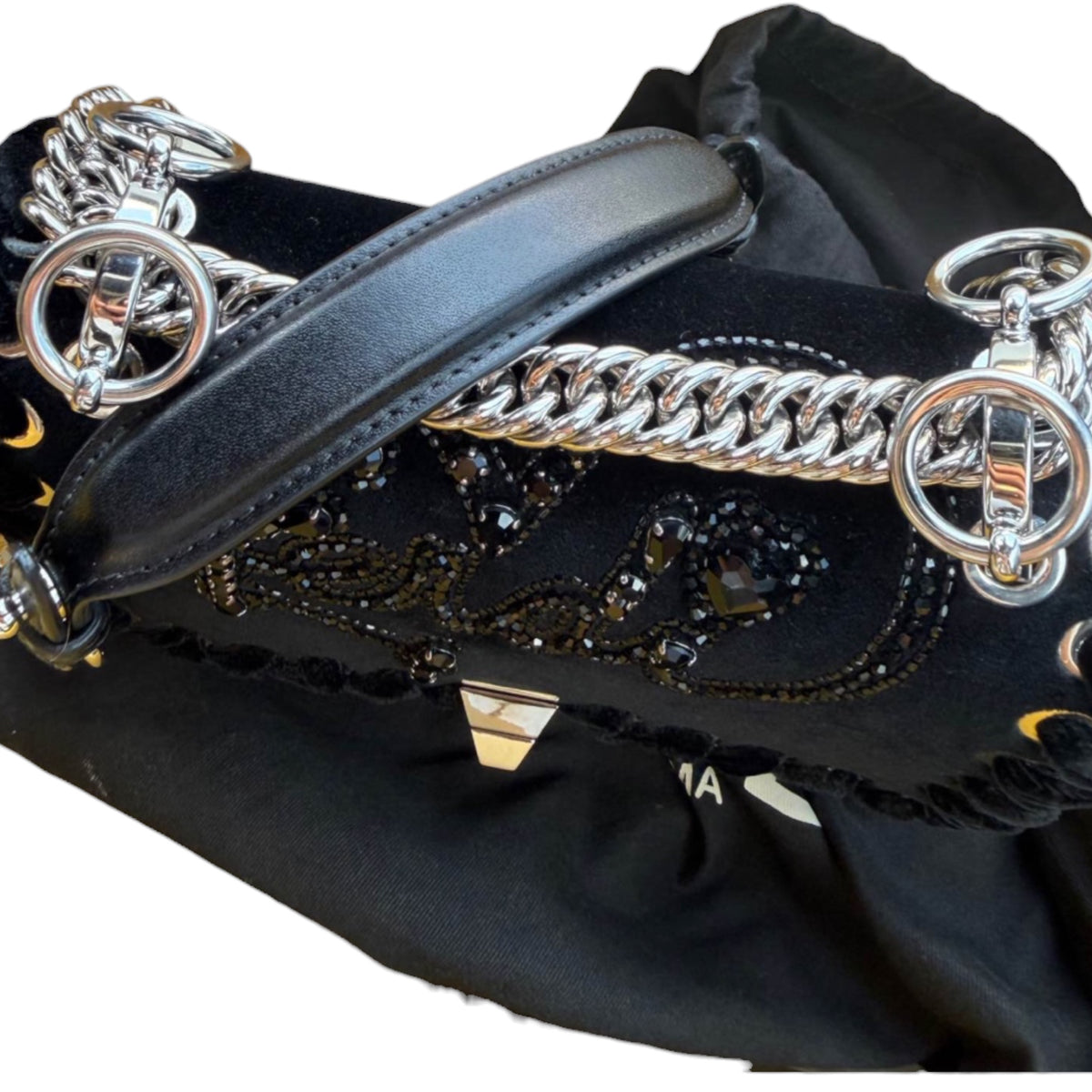 Fendi Black Velvet Crystal Logo Small Kan I Bag