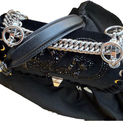 Fendi Black Velvet Crystal Logo Small Kan I Bag