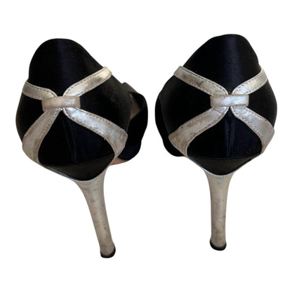 Vintage Christian Dior Black Satin T-Strap Peep-Toe Heels