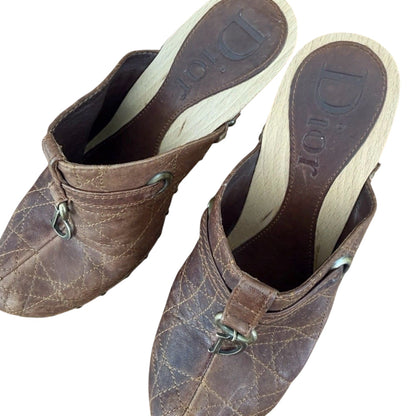 Christian Dior Quilted Leather Clog Mules with D Charm