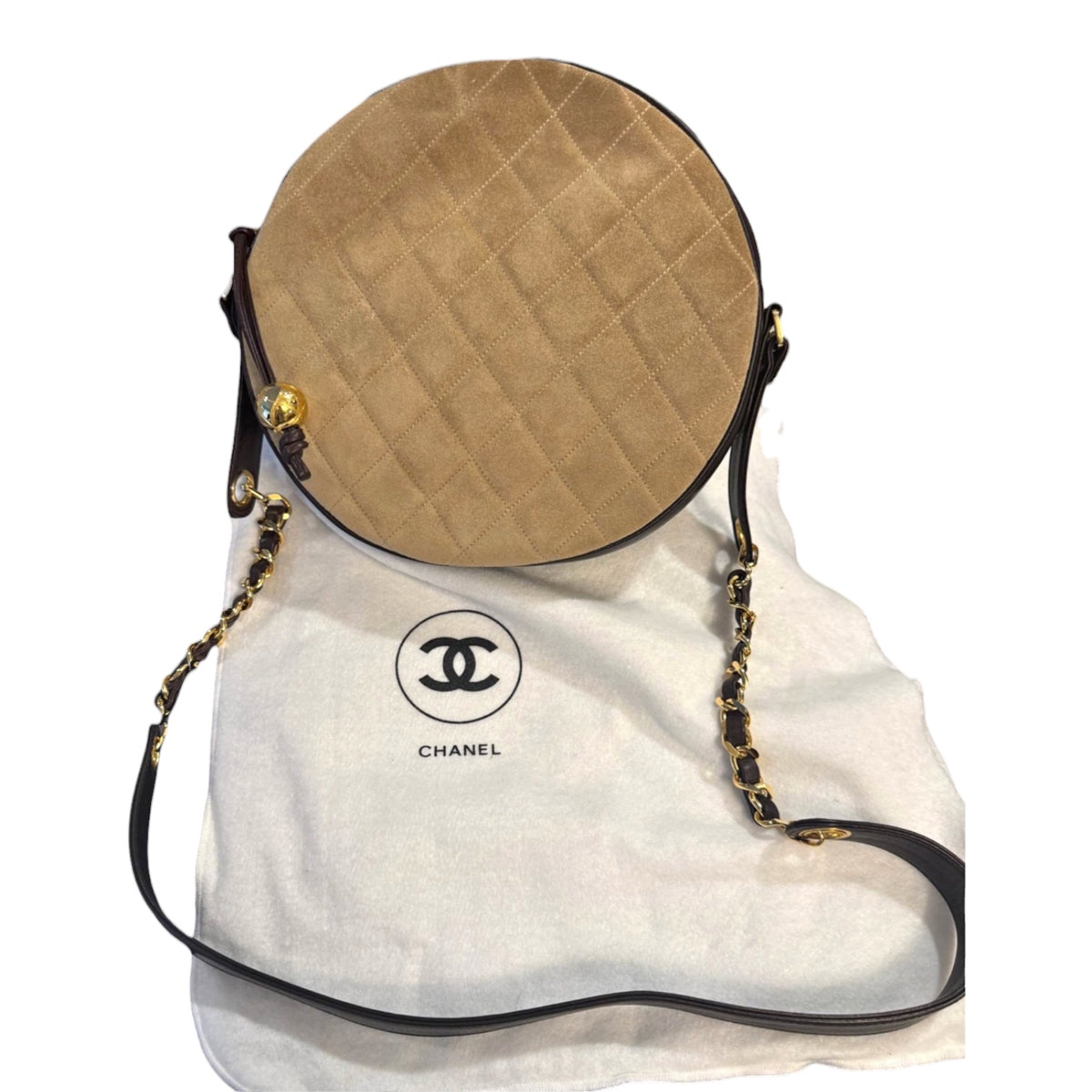 Chanel Vintage Quilted Suede Round Shoulder Bag