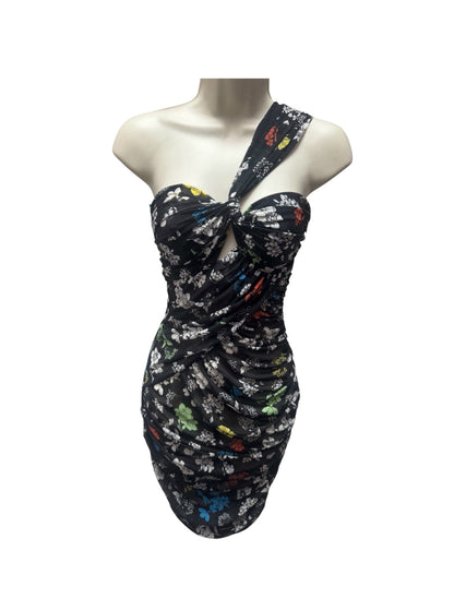 Versace Runway One Shoulder Draped Floral Mesh Dress – Made in Italy
