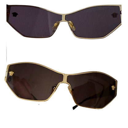 Versace Gold-Tone Shield Sunglasses with Medusa Accents