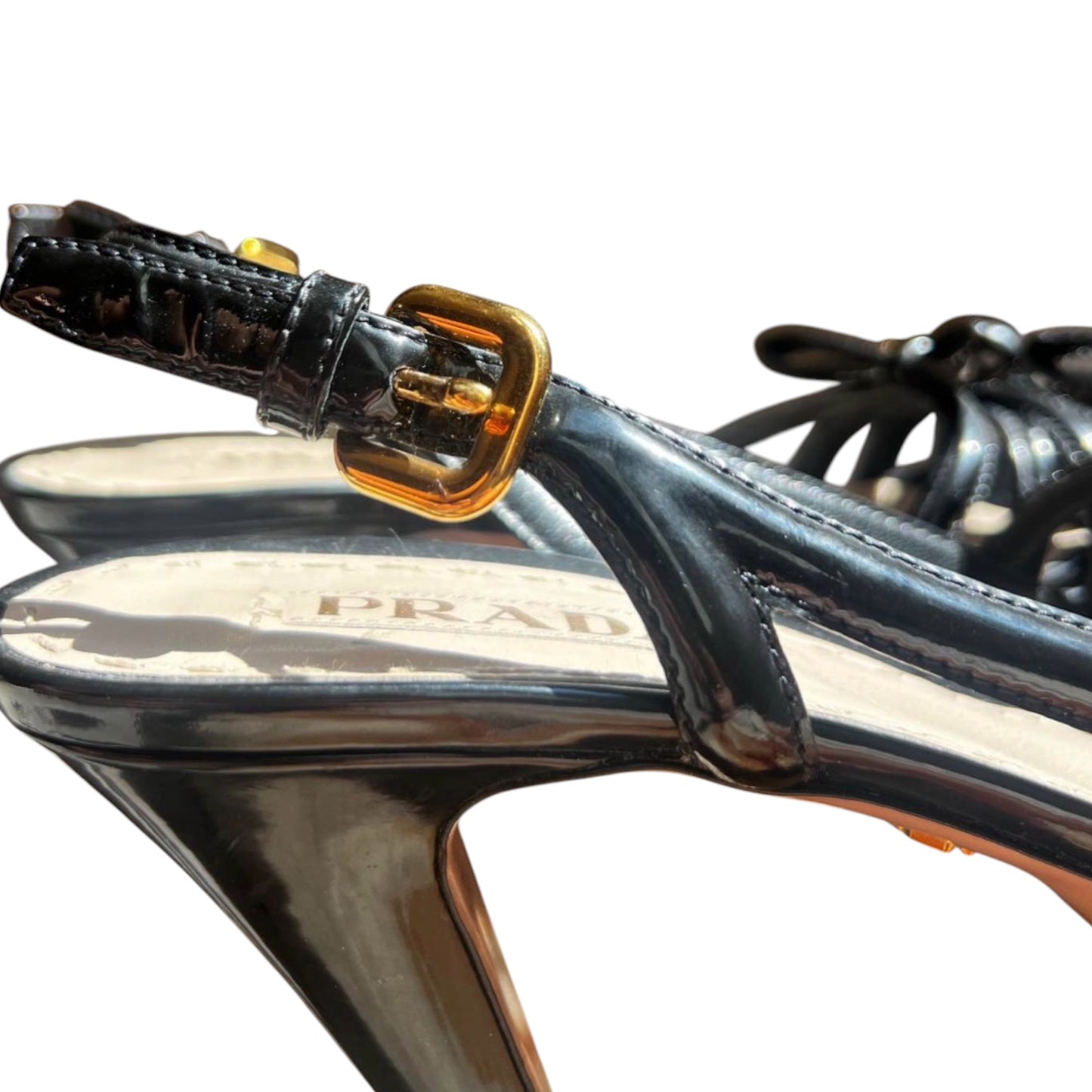 Prada Black Patent Leather Bow Platform Sandals