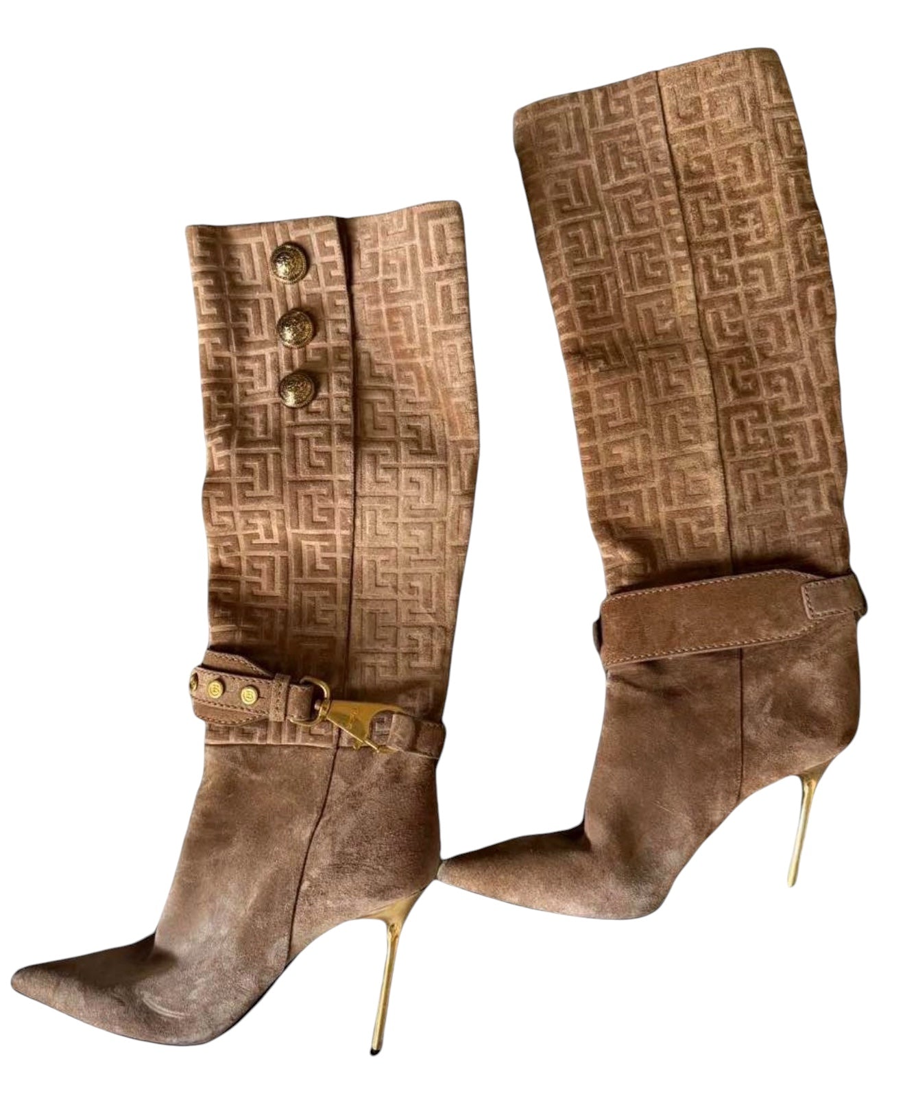 Fendi Monogram Suede Knee-High Boots