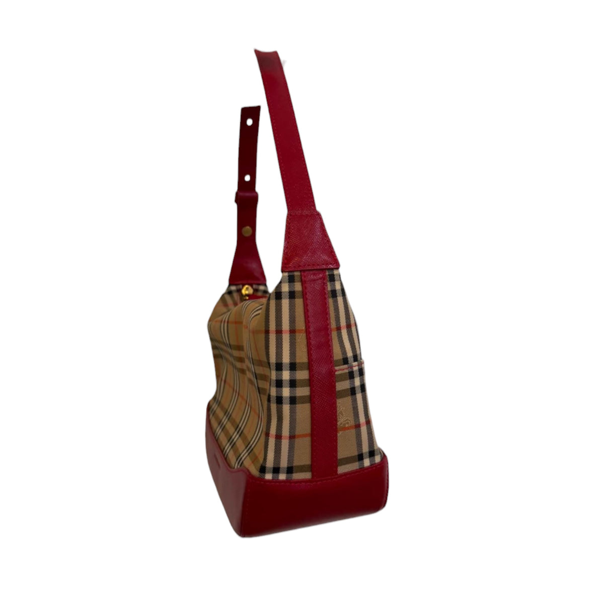 Burberry Nova Check Shoulder Bag with Red Leather Trim