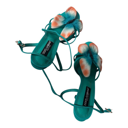 Dolce & Gabbana Butterfly Leather Ankle Strap Sandals