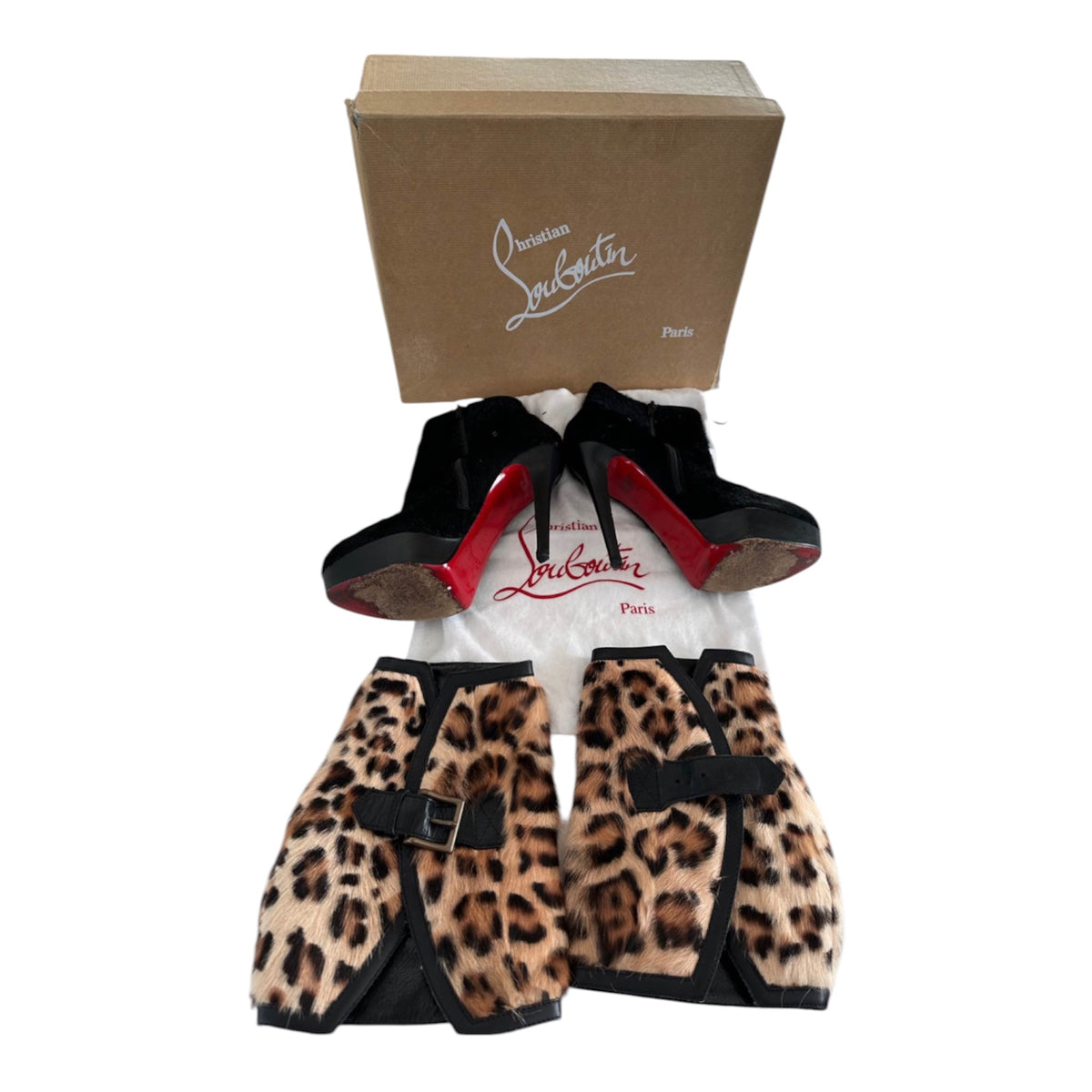 Christian Louboutin Leopard Pony Hair Platform Stiletto Ankle Boots
