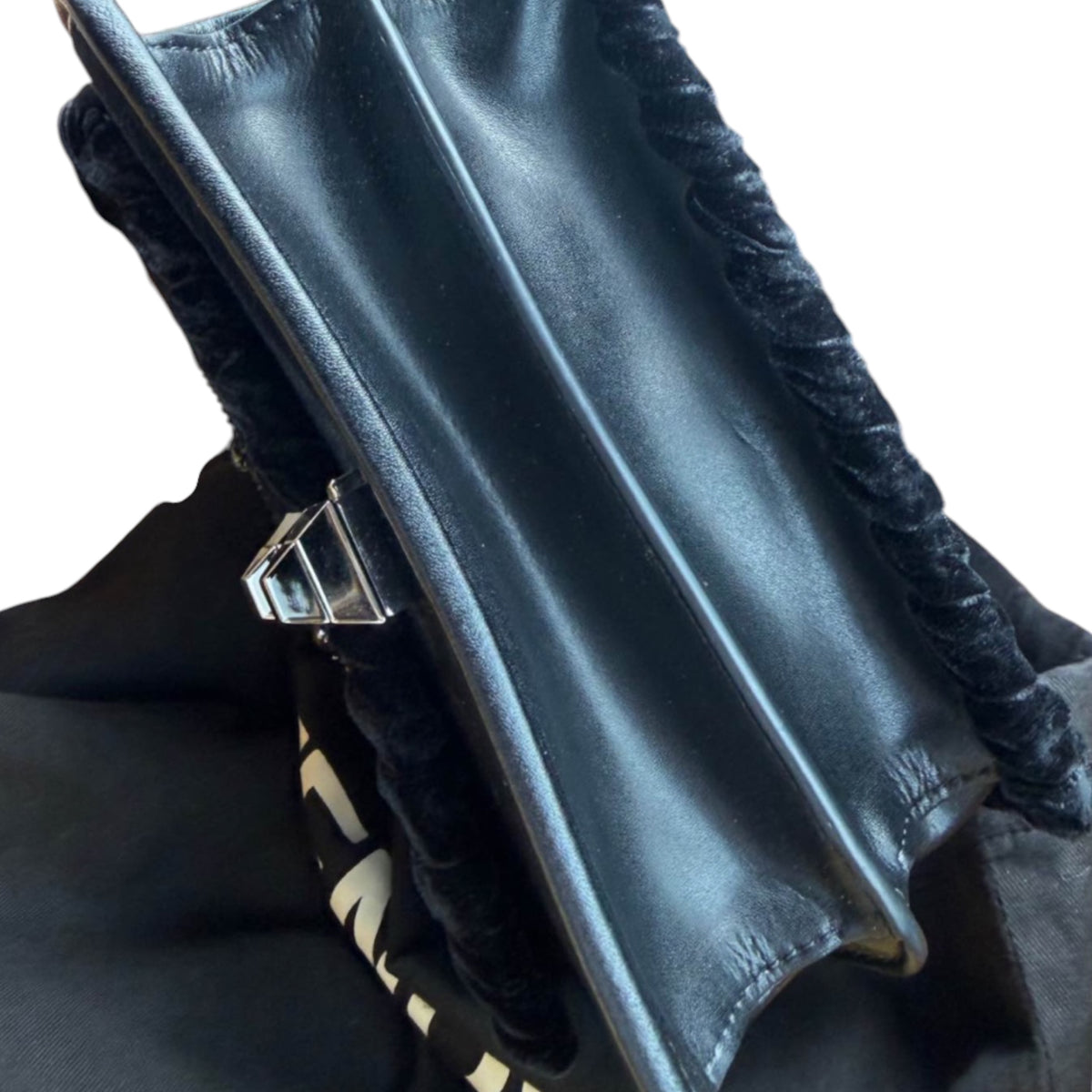 Fendi Black Velvet Crystal Logo Small Kan I Bag