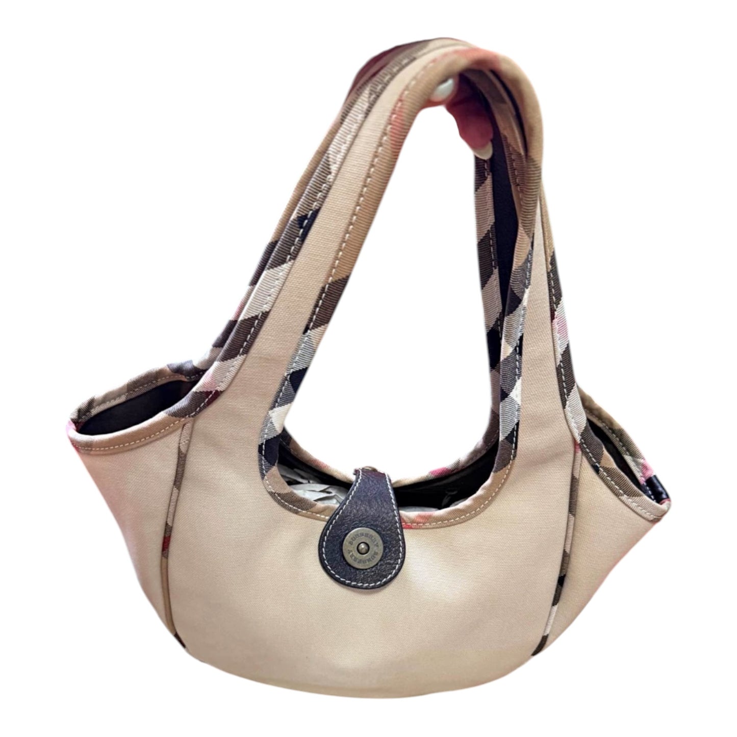 Vintage Burberry Nova Check Canvas Leather Tote Bag