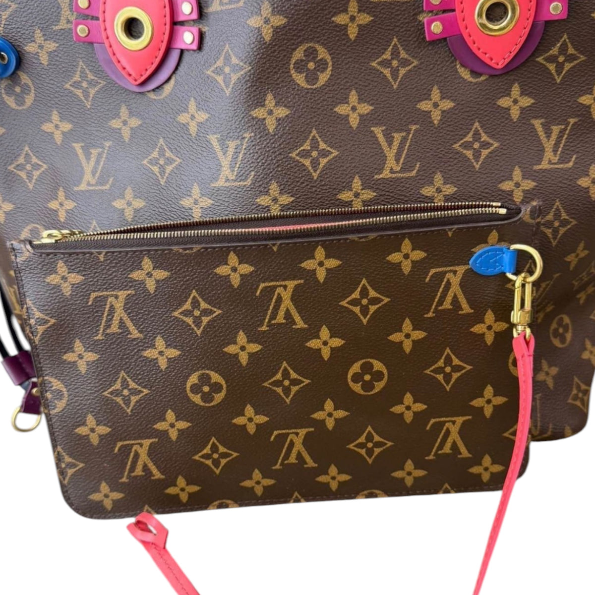 Louis Vuitton Monogram Totem Flamingo Neverfull MM With Pouch