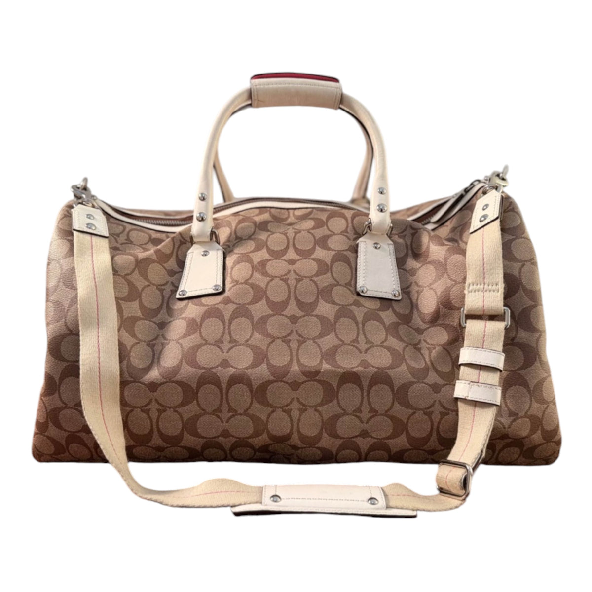 Coach Signature Stripe Monogram Travel Duffle Bag