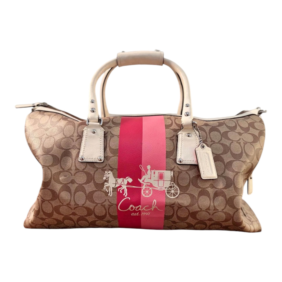 Coach Signature Stripe Monogram Travel Duffle Bag