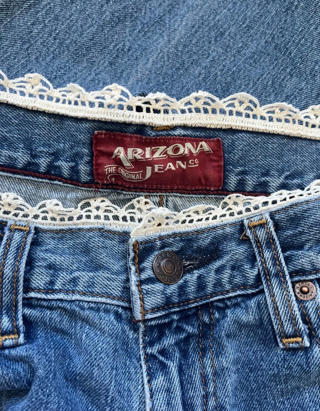 Denim Dolls One-of-One Lace Trim Vintage Denim Jeans
