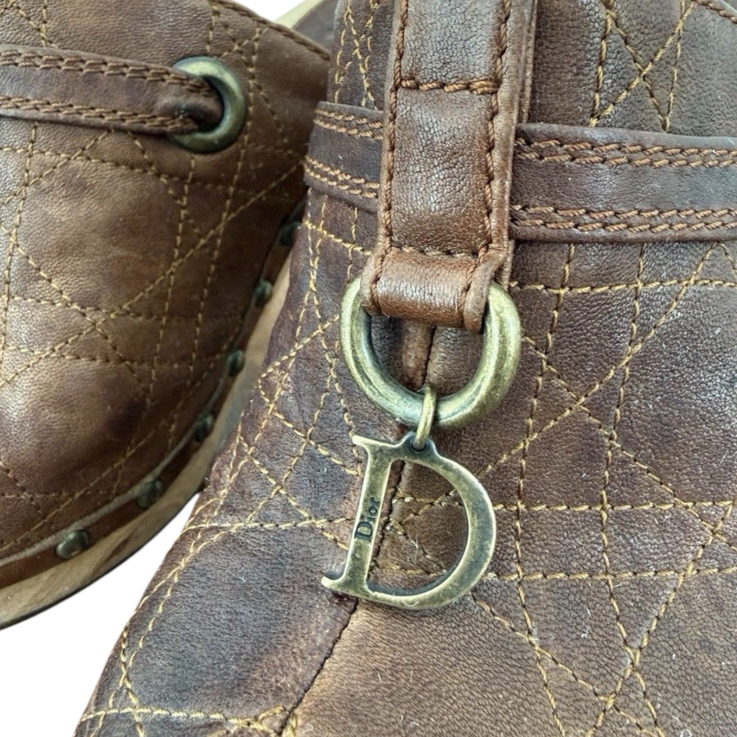 Christian Dior Quilted Leather Clog Mules with D Charm