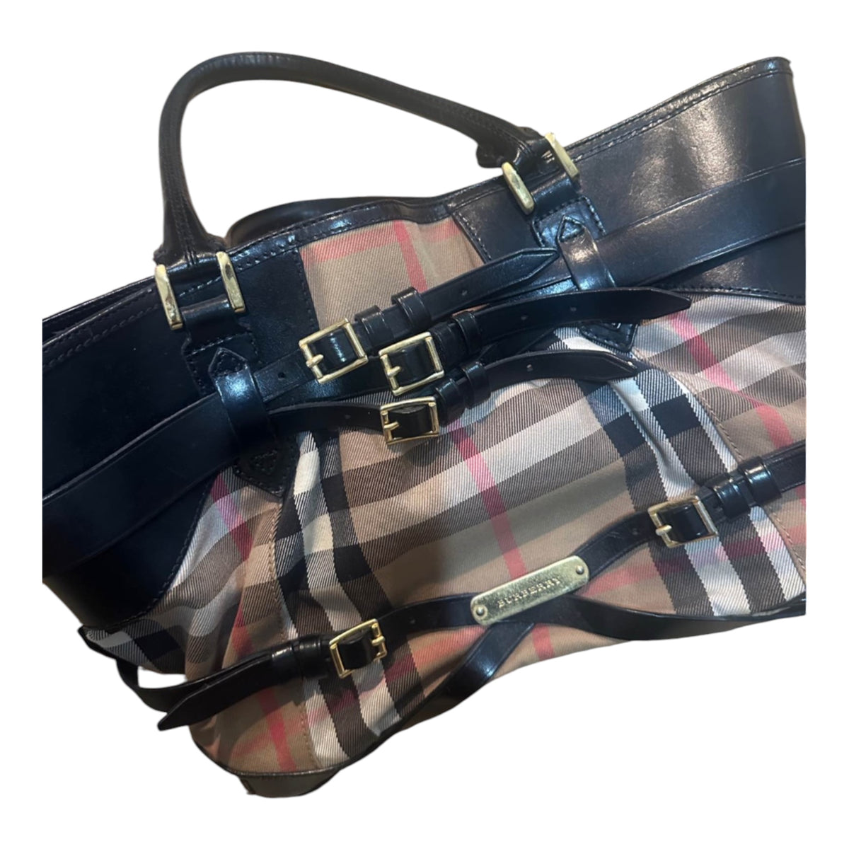 Burberry Prorsum Nova Check Multi-Buckle Warrior Tote
