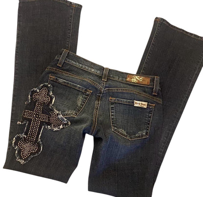 Studded Cross Low Rise Flare Jeans