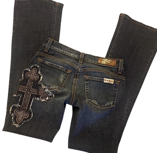 Studded Cross Low Rise Flare Jeans