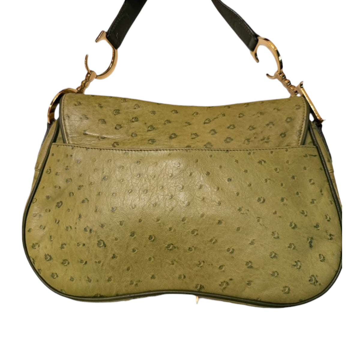 Dior Olive Green Ostrich Saddle Bag