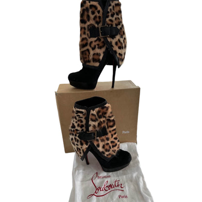 Christian Louboutin Leopard Pony Hair Platform Stiletto Ankle Boots