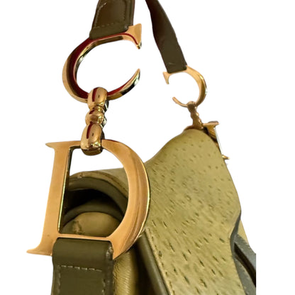 Dior Olive Green Ostrich Saddle Bag