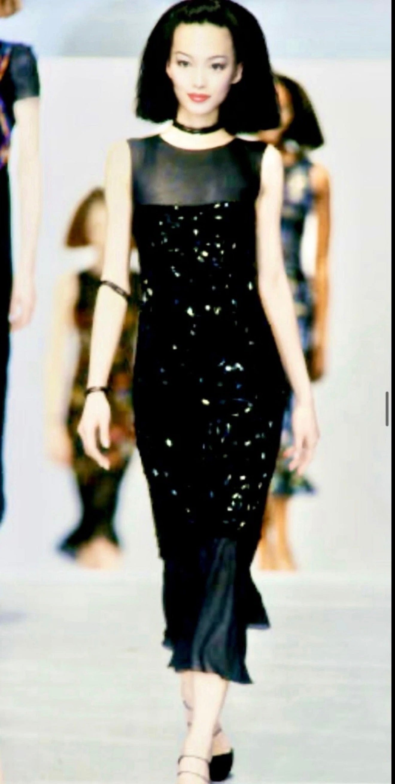 Vintage Chanel 1997 Beaded Midi Dress – Sheer Silk Overlay Purple Black
