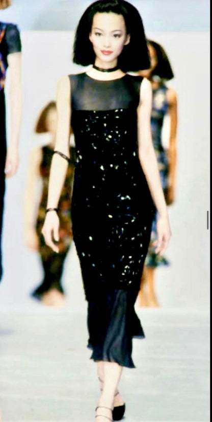 Vintage Chanel 1997 Beaded Midi Dress – Sheer Silk Overlay Purple Black