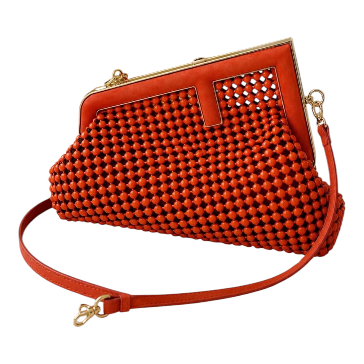 Fendi Orange Beaded Frame Shoulder Bag