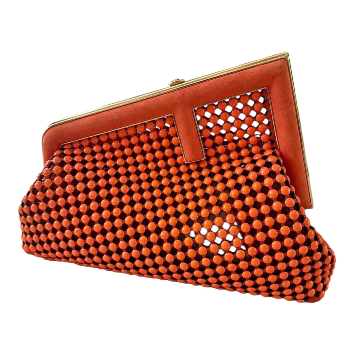 Fendi Orange Beaded Frame Shoulder Bag