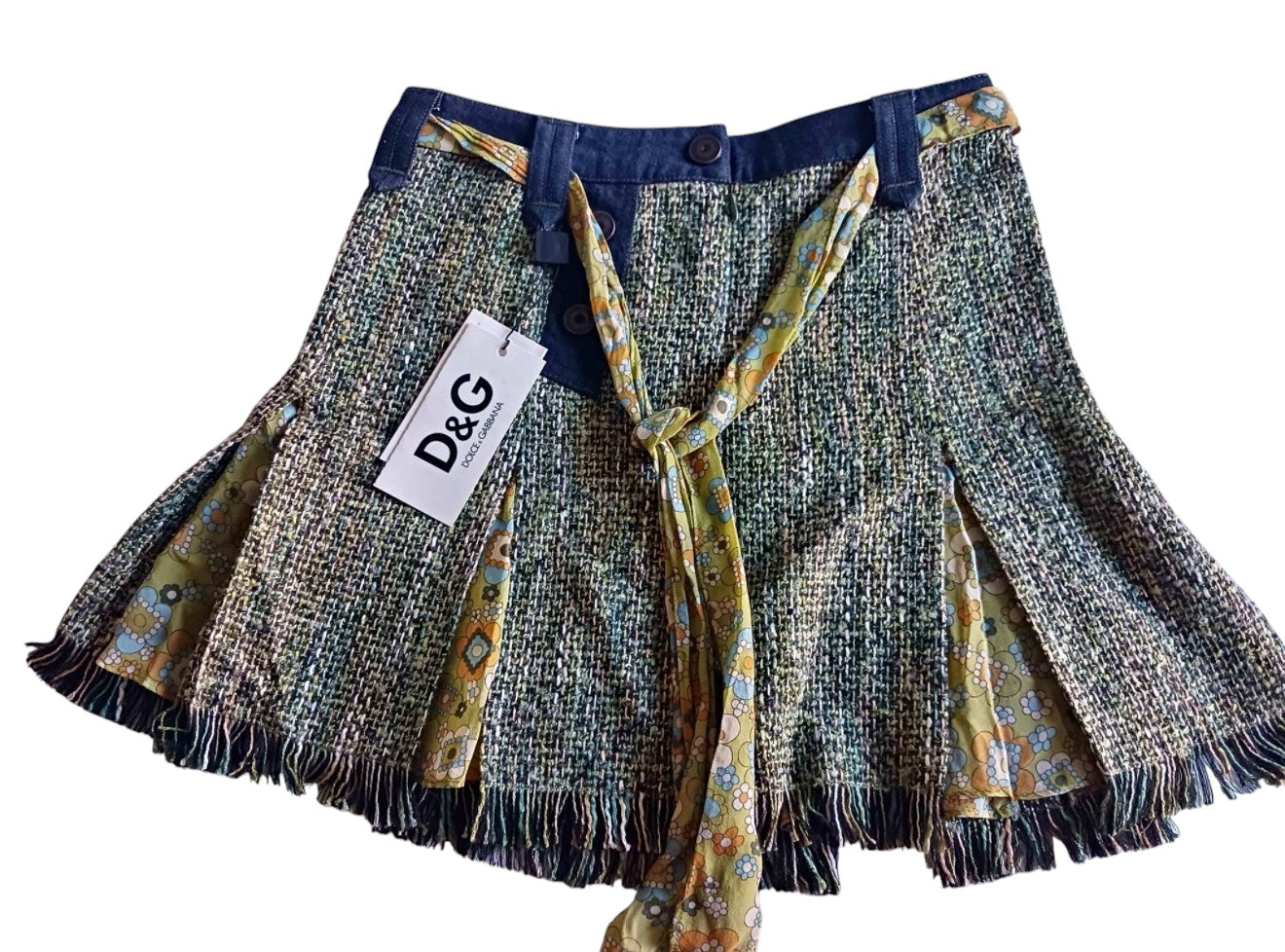 D&G Tweed Mini Skirt with Floral Tie Detail
