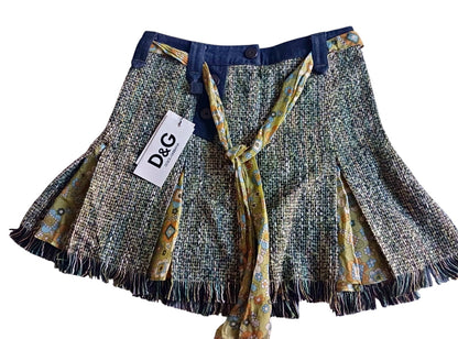 D&G Tweed Mini Skirt with Floral Tie Detail