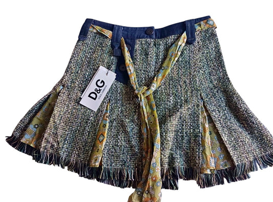 D&G Tweed Mini Skirt with Floral Tie Detail