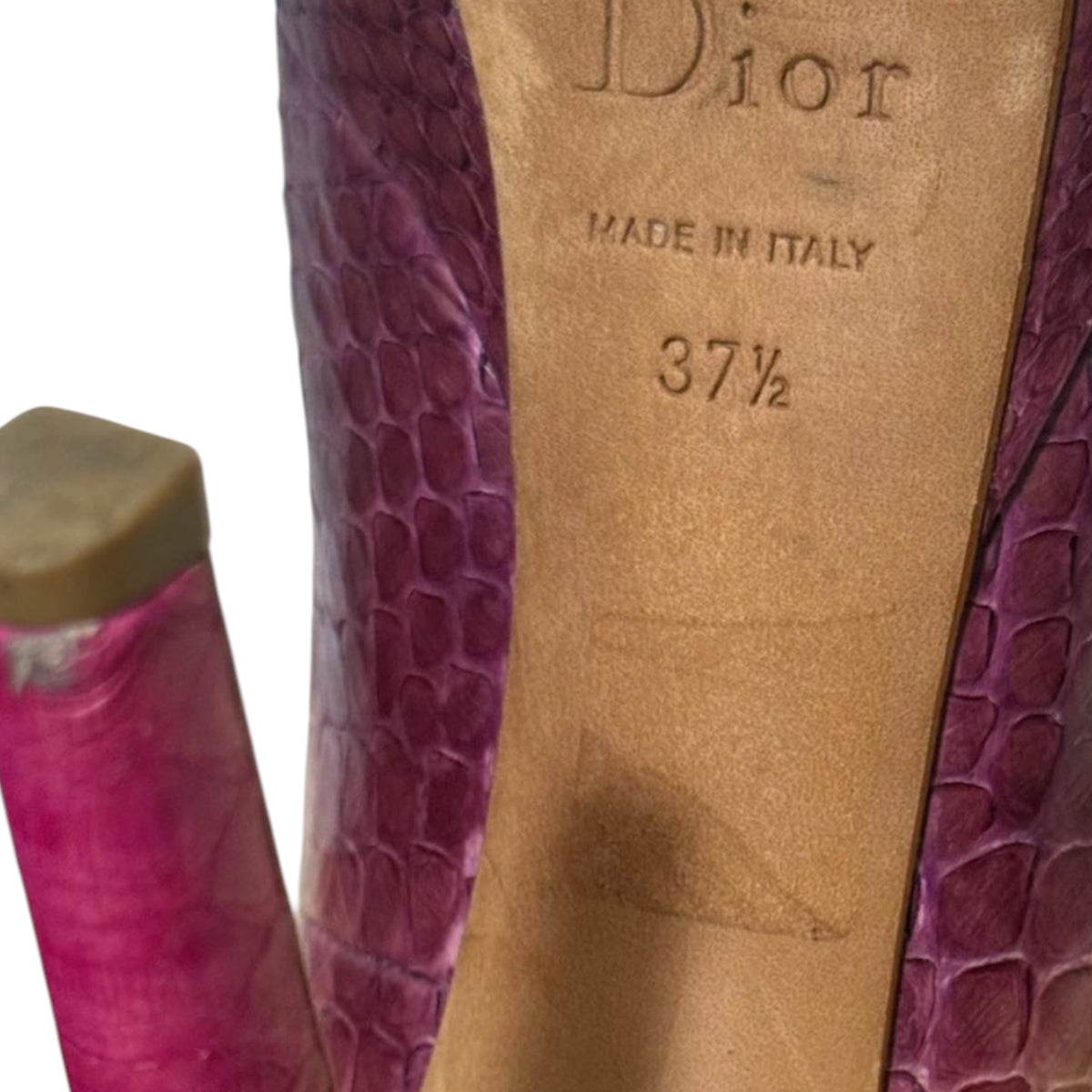 Christian Dior Pink Snakeskin-Pattern Peep-Toe Platform Pumps