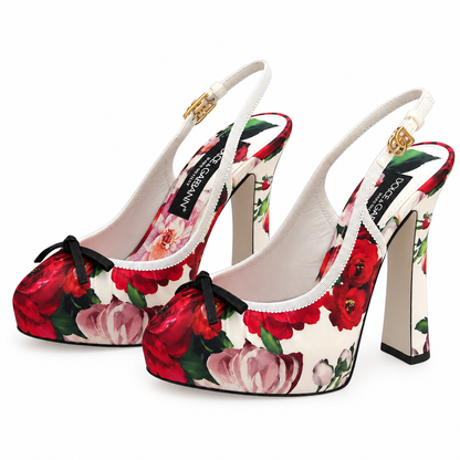 Dolce & Gabbana Floral Peep-Toe Platform Slingbacks