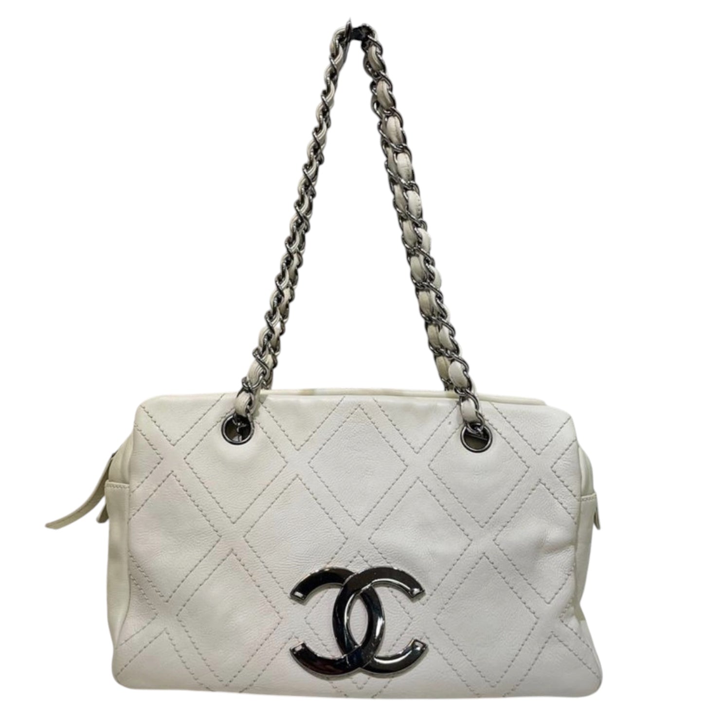 CHANEL Diamond Stitch Tote Bag | White Caviar Leather