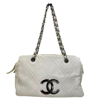 CHANEL Diamond Stitch Tote Bag | White Caviar Leather