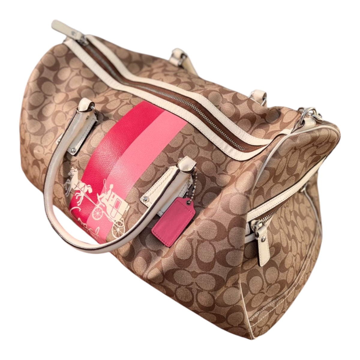 Coach Signature Stripe Monogram Travel Duffle Bag