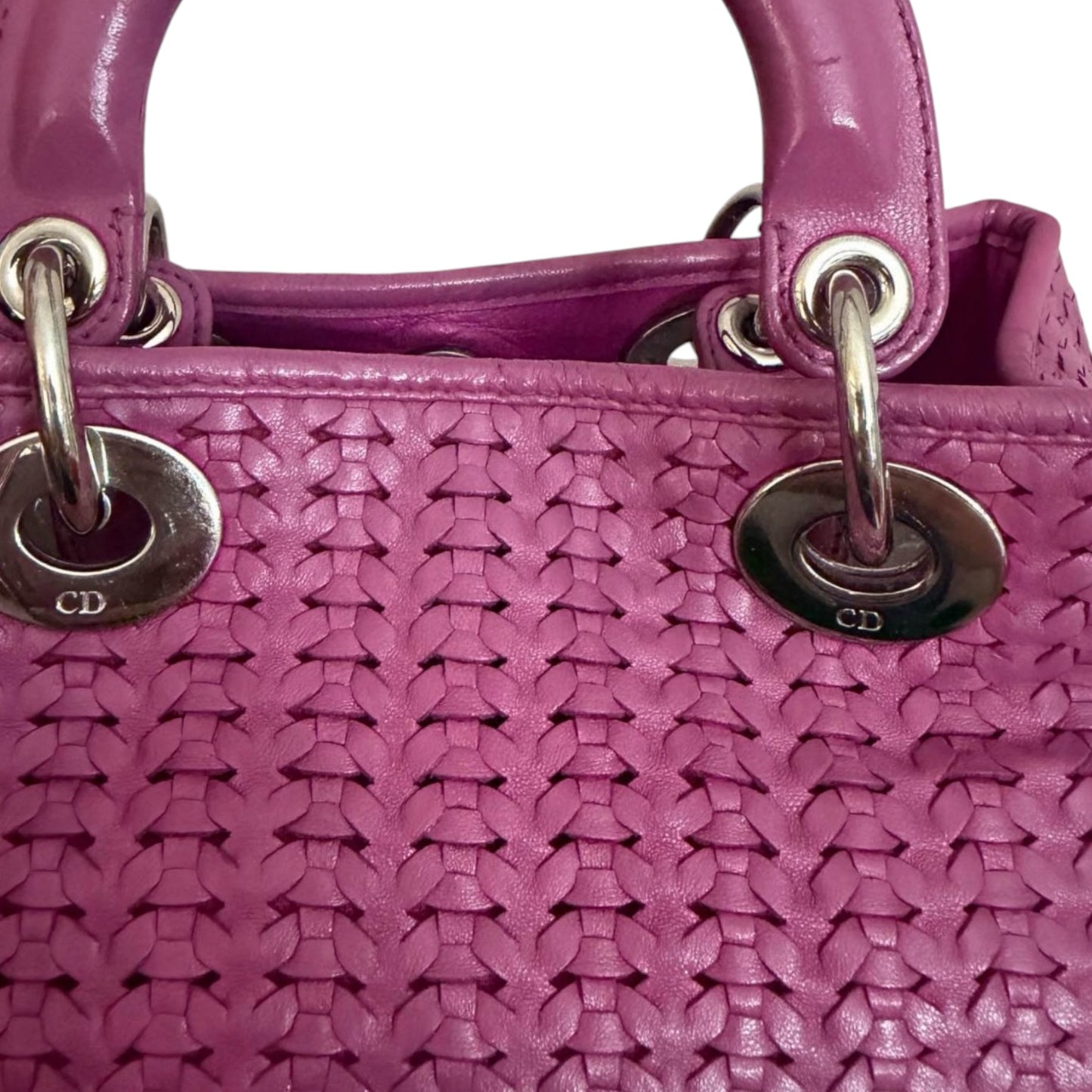 Rare Christian Dior Woven Lady Dior Tote in Fuchsia Pink