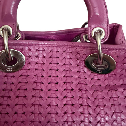 Rare Christian Dior Woven Lady Dior Tote in Fuchsia Pink