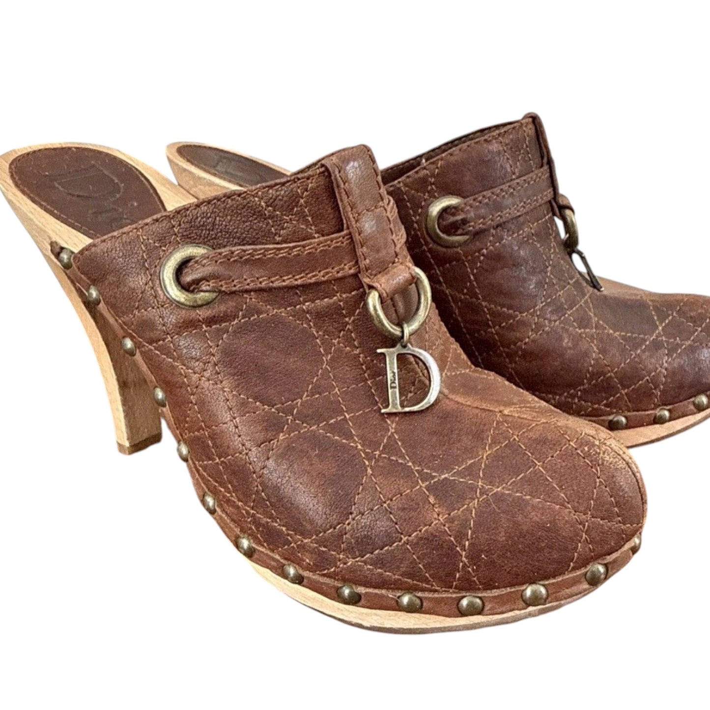 Christian Dior Quilted Leather Clog Mules with D Charm