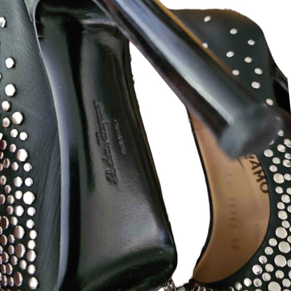 Salvatore Ferragamo Black Studded Vara Bow Pumps