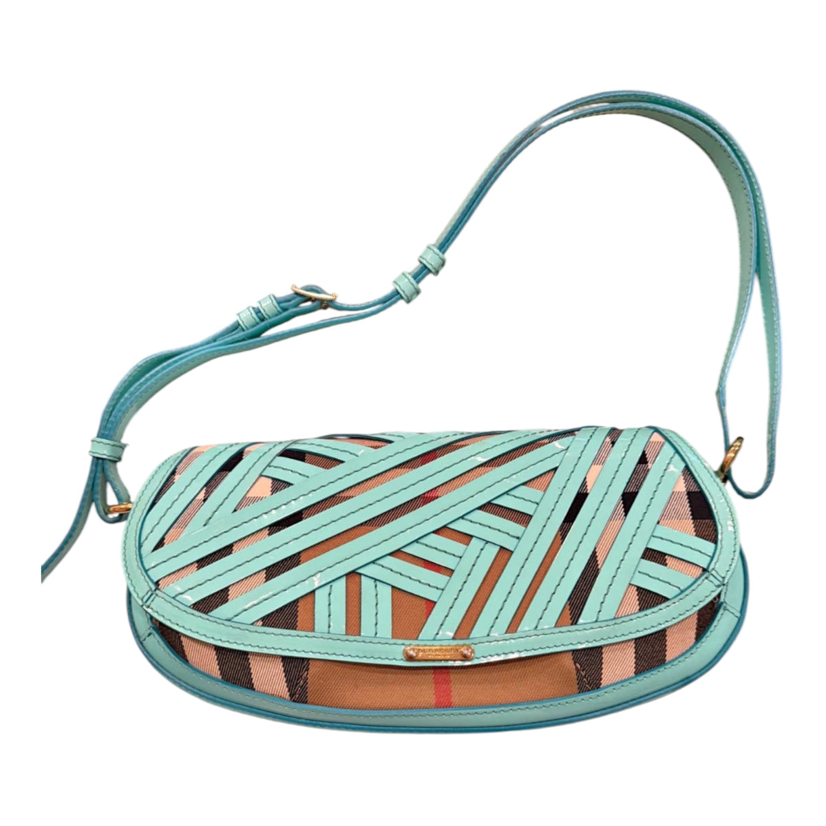 Burberry Prorsum Turquoise Lattice Check Shoulder Bag