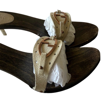 Vintage Gucci Tom Ford Era GG Suede Wooden Heel Sandals