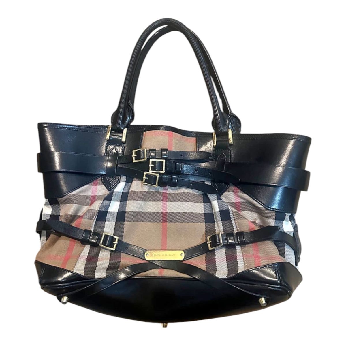 Burberry Prorsum Nova Check Multi-Buckle Warrior Tote